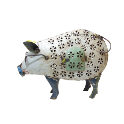 Świnka w Okularach Lampion Figurka metalowa z recyclingu